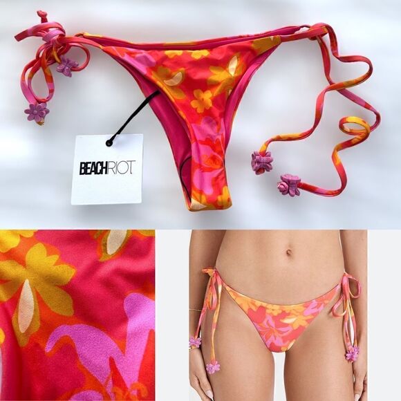 Beach Riot Other - NWT Beach Riot Beaded Tie Soleil Bikini Bottoms in Hula Hibiscus Size XS